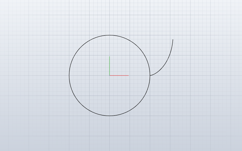 The involute of a 20 mm base circle, starting on the circle and curving away from it